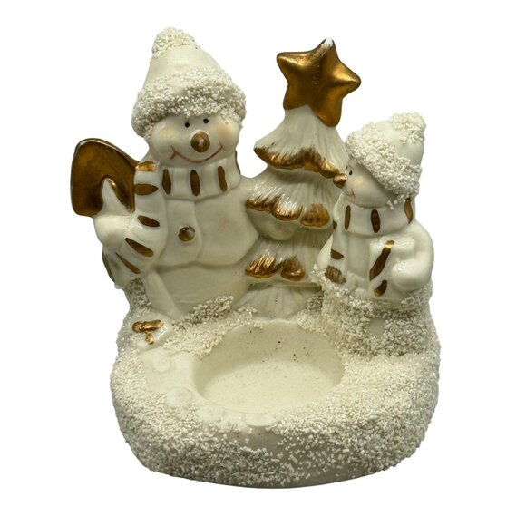 Ceramic Snowman & Tree Candle Holder Figurine Christmas decor 4" READ - Picture 1 of 10